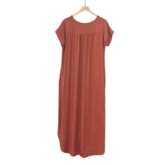 Entro Casual Loose Fit Short Sleeve V-Neck Split Hem Maxi Dress Redwood Large - Picture 7 of 12